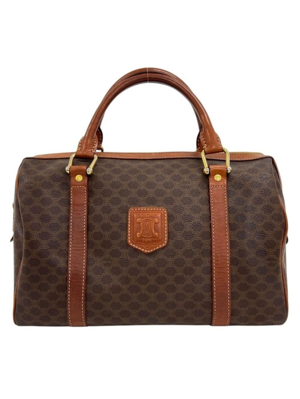 Celine Macadam Leather Brown Boston Bag Gold